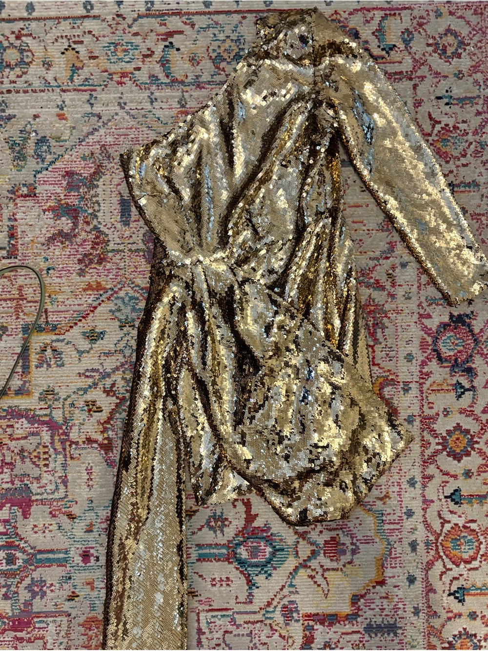 NADINE MERABI Celina Gold Sequin One-Shoulder Dress | XXL | Worn Once!
